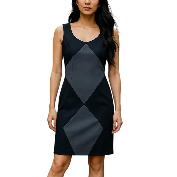 Abaete Dresses & Skirts - Women’s Abate Black and Gray Diamond Dress Size 12 Side Zip Knee Length